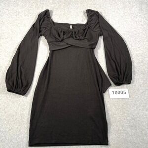 Bluebell Mini Shift Dress Womens Medium Black Stretch Scoop Neck Puff Sleeve